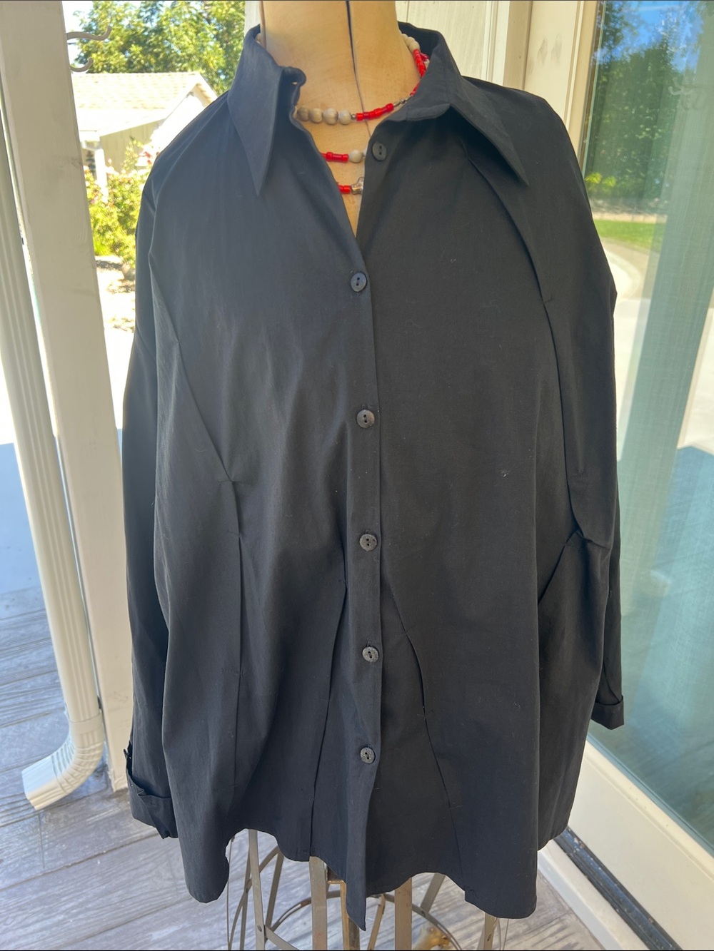 Woman’s Lilith France Black Lightweight Button-Up Shirt Jacket sz XL